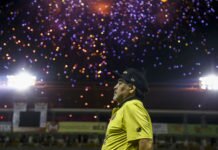 Mexican second division football club Dorados' Argentine coach Diego Armando Maradona looks on before a match of the first round of the Final against Atletico San Luis at the Banorte stadium in Culiacan, Sinaloa State, Mexico, on November 29, 2018.